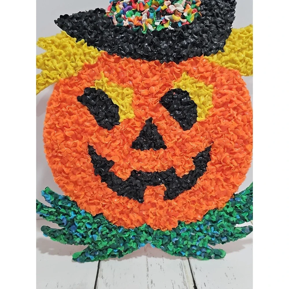 Jack-o-lantern Melted Plastic Popcorn Vtg Halloween Decoration 17